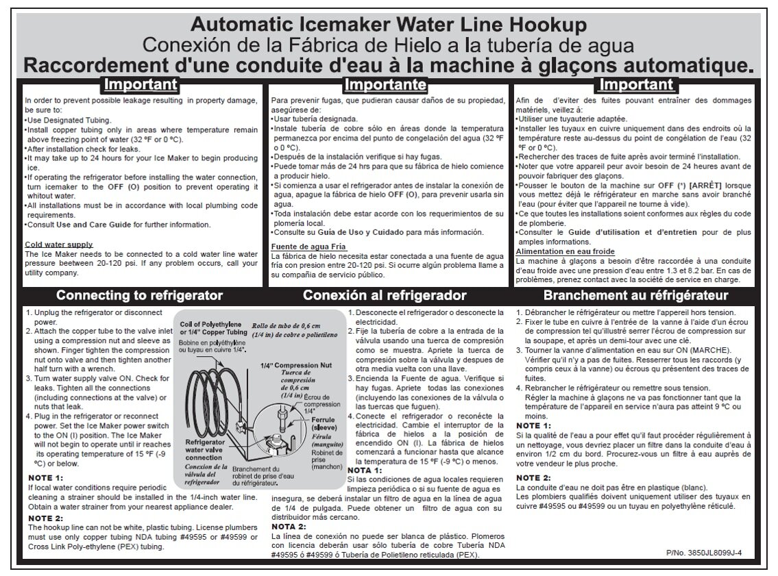 Conexion de la fabrica de hielo a la tuberia de agua